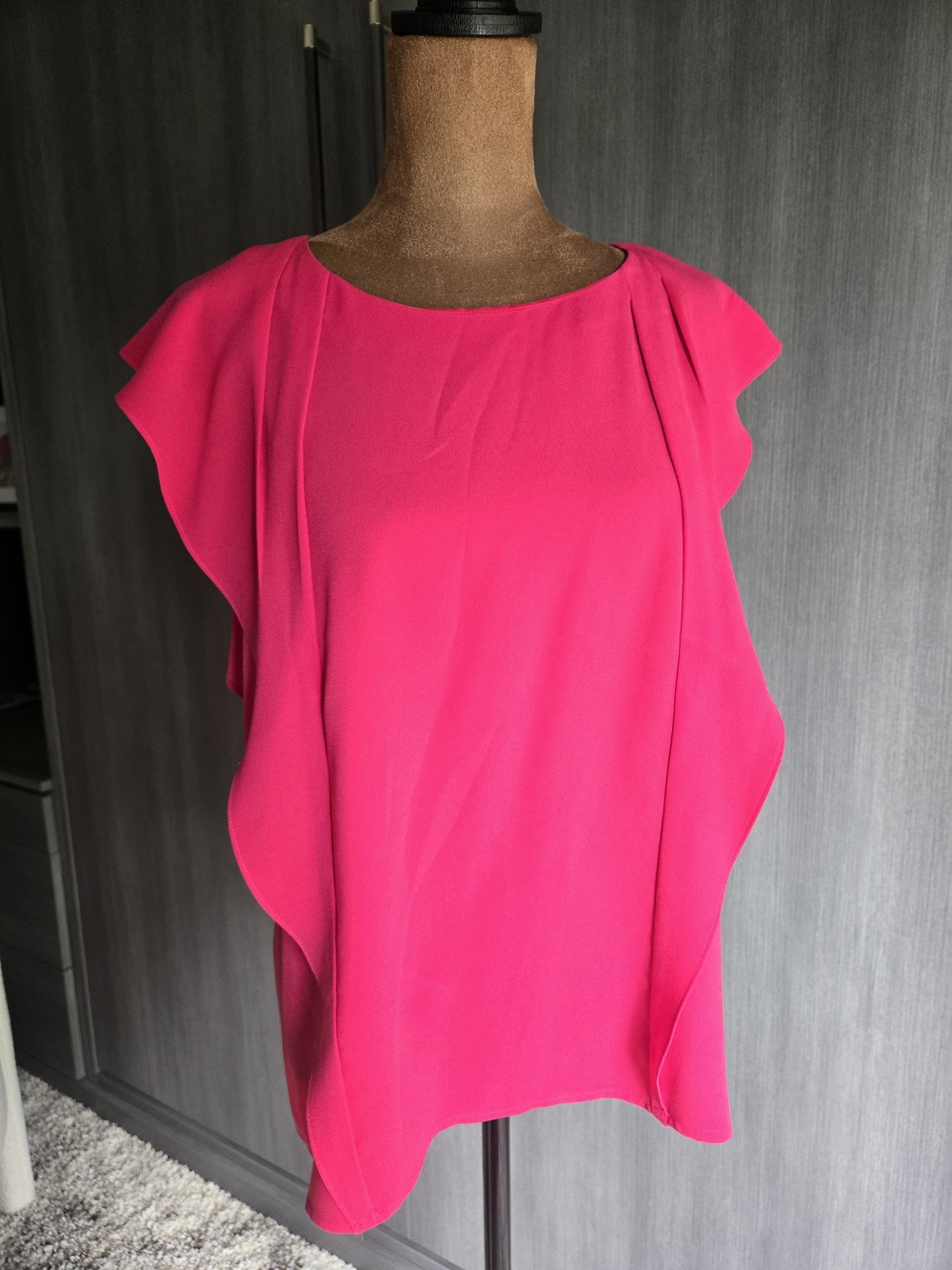 BCBGMaxAzria Hot Pink Ruffle-Sleeve Blouse